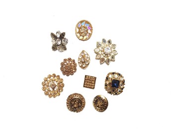 Golden Rhinestone Work Designer Assorted Buttons- Pack of 10 pieces