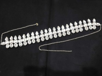 Silver Color Designer Fancy Rhinestone Waist Belt for dresses, sarees, gowns etc.(Adjustable)