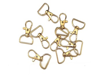 Dull Gold Lobster Clasp Swivel Hooks with D Rings webbing bag strap hardware connector, Carabiner hook for bags, keychains etc.