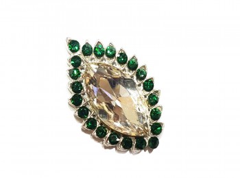 Green Leaf Shape Stitchable Brooch Golden Frame -Without Pin