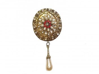 Golden Color Round Shape Stitchable Brooch - Without Pin