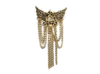 Golden Oxidized Wings Design Hanging Chain Brooch Men Brooch