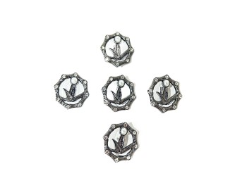 Metallic Grey Color Designer Brooches with Center Pearl - with back pin