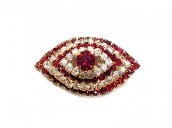 Red Eye Shape Stitchable Brooch Golden Frame -Without Pin
