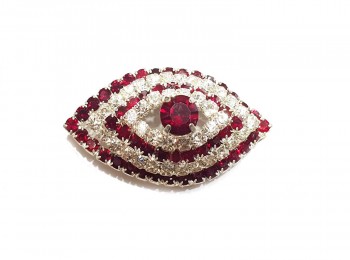 Red Eye Shape Stitchable Brooch Silver Frame -Without Pin