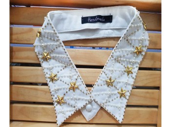 White Designer Beads Work Embroidery Collar for Shirts etc.