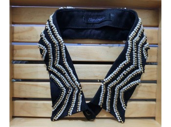 Black Designer Beads Work Zig-Zag Design Embroidery Collar for Shirts etc.