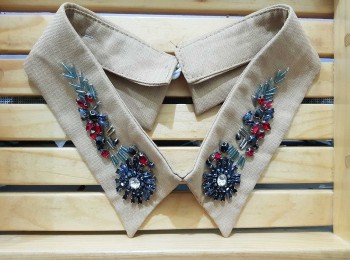 Beige Designer Beads and Stone Work Embroidery Collar for Shirts etc.
