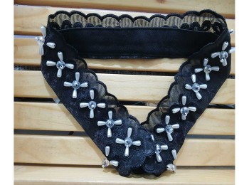 Black Organza Designer Beads Work Embroidery Collar for Shirts etc.