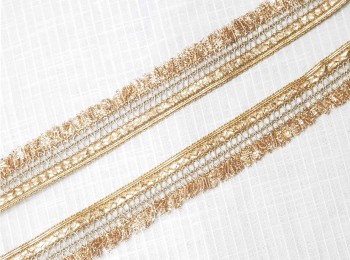 Pearl Matte Light Golden Fringes Lace Trim Kiran Crush Lace Frill Lace for dupattas