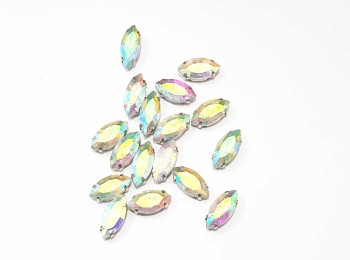 Rainbow Color Eye Shape Sew-on Crystal Glass Stones With Clip Frame - 15 x 7 mm