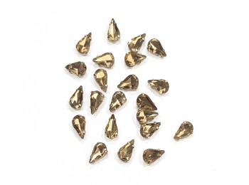 Dark Golden(LCT) Color Drop/Paan Shape Sew-on Crystal Glass Stones With Clip Frame - 10 x 6 mm