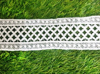 White Criss Cross Design Cotton GPO Lace/Border for Dupatta, suits, cusions etc. (light Shade dyeable)