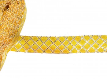 Yellow Color Checked Magji Gota Work Lace