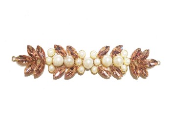 Peach color Pearl and Rhinestone Work Fancy Belt Metal Patch