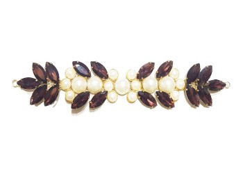 Wine color Pearl and Rhinestone Work Fancy Belt Metal Patch