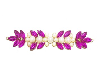 Magenta color Pearl and Rhinestone Work Fancy Belt Metal Patch