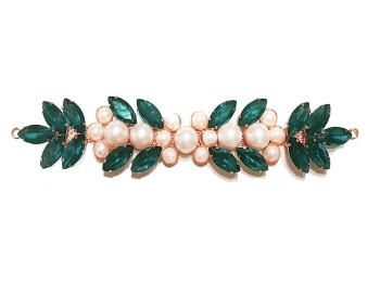 Emerald Green color Pearl and Rhinestone Work Fancy Belt Metal Patch