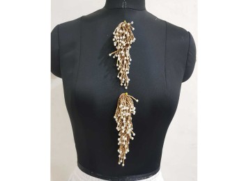Dull Golden Color Glass and Pearl Beads Work Fancy Patch