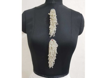 Off White Color Glass and Pearl Beads Work Fancy Patch