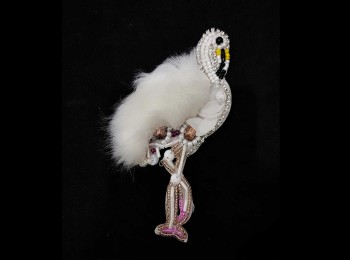 White Color Swan/Flamingo Shape Beads Work Fancy Applique Patch For Dresses, Bags, DIY Craft