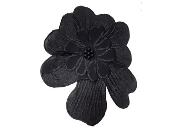 Black Color Cotton Flower with Beads Work Flower Patch Applique