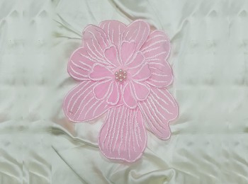 Baby Pink Color Cotton Flower with Beads Work Flower Patch Applique