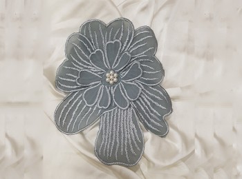 Grey Color Cotton Flower with Beads Work Flower Patch Applique