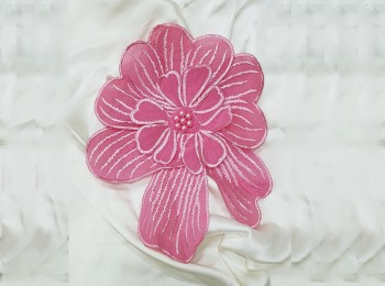 Dark Pink Color Cotton Flower with Beads Work Flower Patch Applique