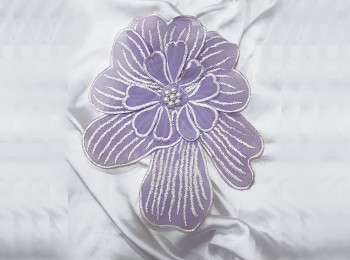 Lavender Color Cotton Flower with Beads Work Flower Patch Applique