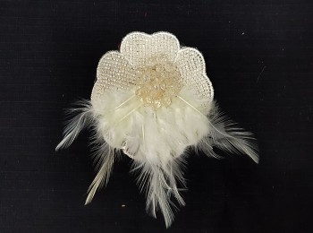Vanilla Flower Patch/Applique with Feather and Beads Work