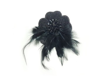 Black Flower Patch/Applique with Feather and Beads Work