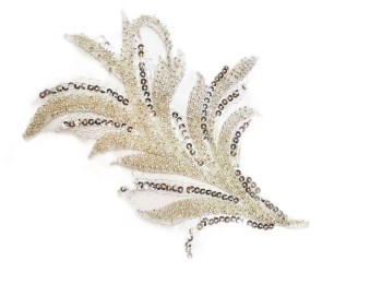 Silver color Leaf Shape Bead Work Patch