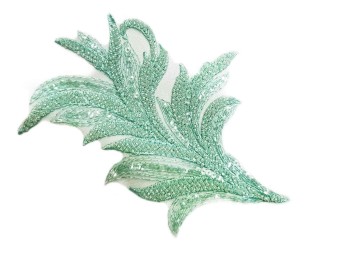 Aqua Green color Leaf Shape Bead Work Patch