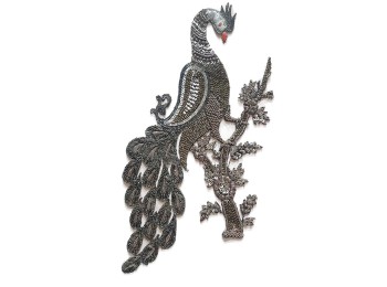 Black Grey Peacock Design Fancy Embroidery Patch/Applique For Dresses, Suits, Blazers, etc.