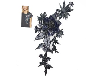Blue Designer Flower Floral Design Fancy Patch For Dresses, Blazers, Kurtis etc.
