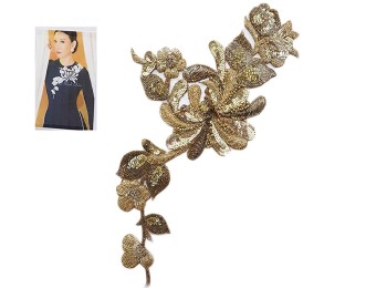 Golden Color Flower Design Embroidery Patch For Dresses, Kurtis, Suits, blouse, Blazers etc.