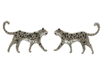 Silver Leopard Cheetah Patch Beads Work Embroidery Patch - 2 pieces