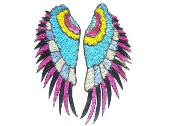 Pink Color Multi Angel Wings Patch/Applique Sequins Work Patch