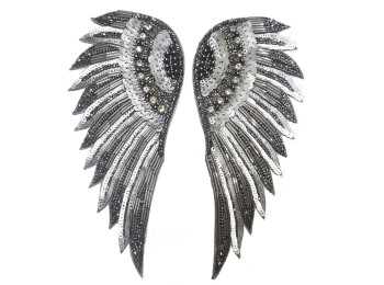 Metallic Grey Color Angel Wings Patch/Applique Sequins Work Patch