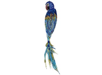 Blue Color Sequins and Beads Work Parrot Patch / Applique