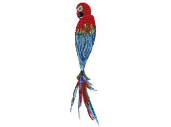 Red-Blue Color Sequins and Beads Work Parrot Patch / Applique
