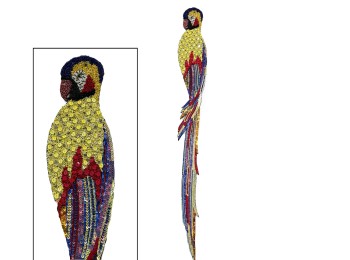 Yellow-Red Color Sequins and Beads Work Parrot Patch / Applique