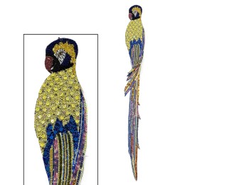 Yellow-Blue Color Sequins and Beads Work Parrot Patch / Applique