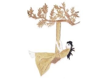 Golden color Swing Tree Shape Machine Embroidery Patch for Suits, Dresses, Gowns etc.,