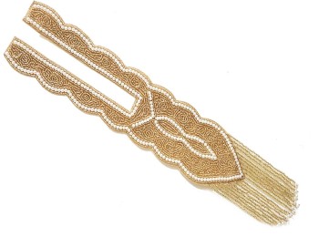 Golden Color Glass Beads Work Embroidered Neckline Neck Patch