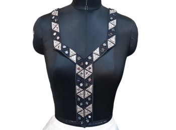 Black-Silver Color Embroided Kurti/Dress Designer Neck Patch/Applique
