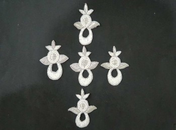 Silver color Dabka and Beads Work hand embroidery Zardozi Patch