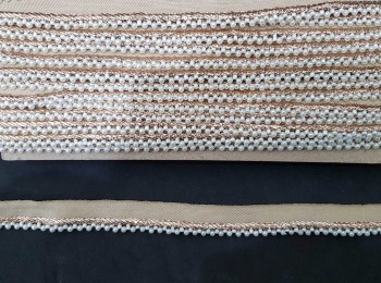 Off-White Beads With Rose Gold Piping Beaded Pearl Lace, Moti Lace for Dupatta, Suits etc. 3mm Bead Size