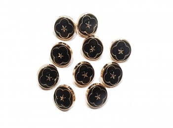 Black Golden  Color Round Shape Loop Hole Flower Printed Shirt Buttons